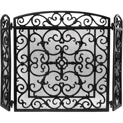 Pare-feu cheminée en fonte – Dimensions H 59 x L 20,5 x l 61 – Couleur noir – Côtés rabattables pour sécurité enfants – Fancy Flames (1/3)