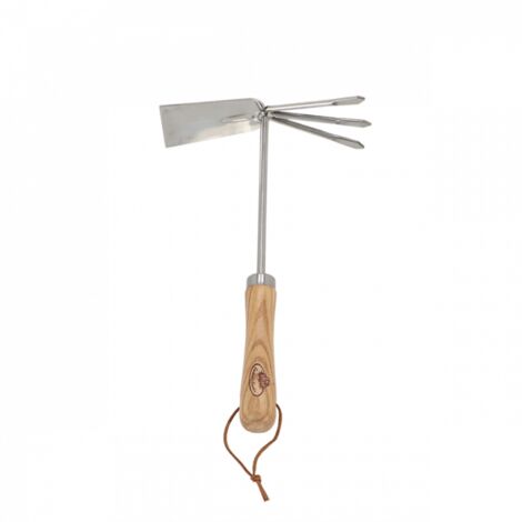 Serfouette double - L 30 cm - Accessoire pour ameublir et desherber - Inox, frêne et cuir - Livraison gratuite (1/3)