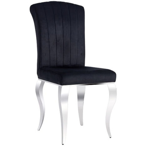 Ac-Deco – Chaise en velours noir – Pieds en métal – Dimensions L 100 cm x l 46 cm x P 44 cm – H d'assise 50 cm – Pour intérieur contemporain (1/5)