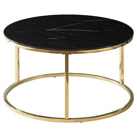 Table basse en verre effet marbre - Noir et doré - Pieds en métal - H 45 cm x D 80 cm - Livraison gratuite (1/2)