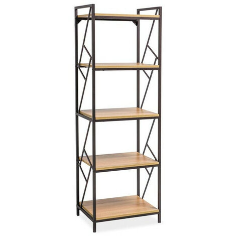Bibliothèque à 5 étagères en bois et métal - Beige et marron - H 180 x P 40 x l 60 cm - Livraison gratuite (1/3)