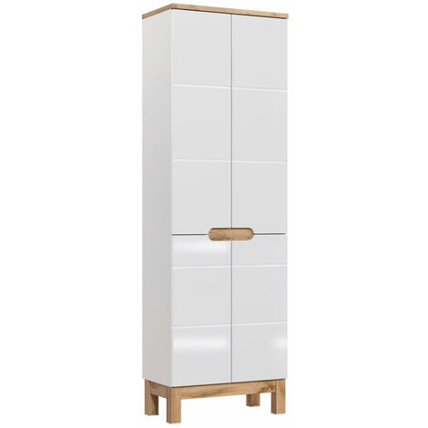 Armoire de salle de bain Cintra White – H 187 x l 60 x P 33 cm – 4 portes battantes avec étagères – Meuble autoportant – Comad (1/5)