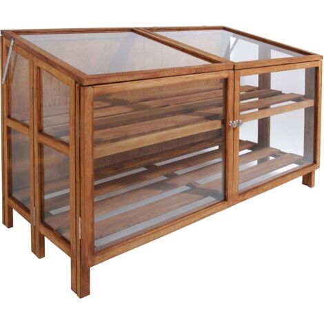 Esschert Design – Mini serre en bois dur 118,5 cm – 2 niveaux – Porte large pour accès facile – Volets réglables pour ventilation – Abri idéal pour semis