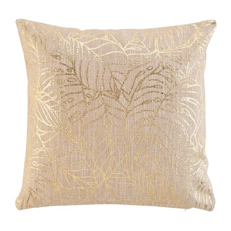 Coussin déhoussable en polycoton avec imprimé feuille métallisé Solea - Or - 40 x 40 cm - Livraison gratuite (1/4)