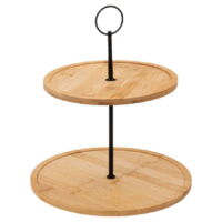 Serviteur à 2 niveaux en bambou - Beige - D 25,5 x H 28 cm - Livraison gratuite