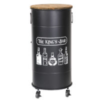 Bar bidon sur roulettes – Corps métal noir mat – Plateau bois clair – D 40 cm x H 85 cm – Porte avec loquet – Wadiga