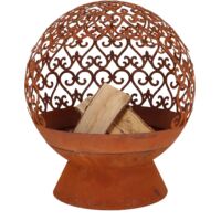 Brasero rond en métal arabesque - Rouillé - D 50 x H 57,5 cm - Livraison gratuite