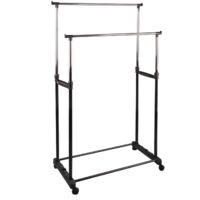 Portant vêtements double - H 100-170 cm x L 80 cm - Réglable sur roulettes métal noir - Livraison gratuite