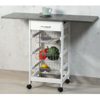 Desserte de cuisine 3 compartiments avec tiroir et plateau pliant – Dimensions H 76,5 cm – Roulettes pivotantes avec freins – Matériaux certifiés FSC – Kesper