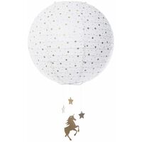 Lanterne boule imprimé licorne - D 35 cm - Livraison gratuite - Blanc