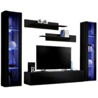 Meuble TV FLY A2 design, coloris noir brillant + LED. Meuble suspendu moderne et tendance pour votre salon.