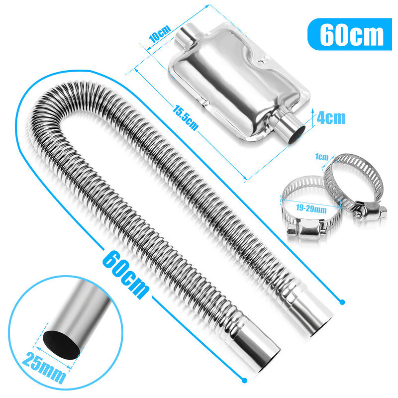 60cm Tuyau d'échappement de chauffage de voiture,2.5cm Acier Inoxydable De  Stationnement De Chauffage,tuyau d'évent de gaz Diesel,Tuyau de chauffage d