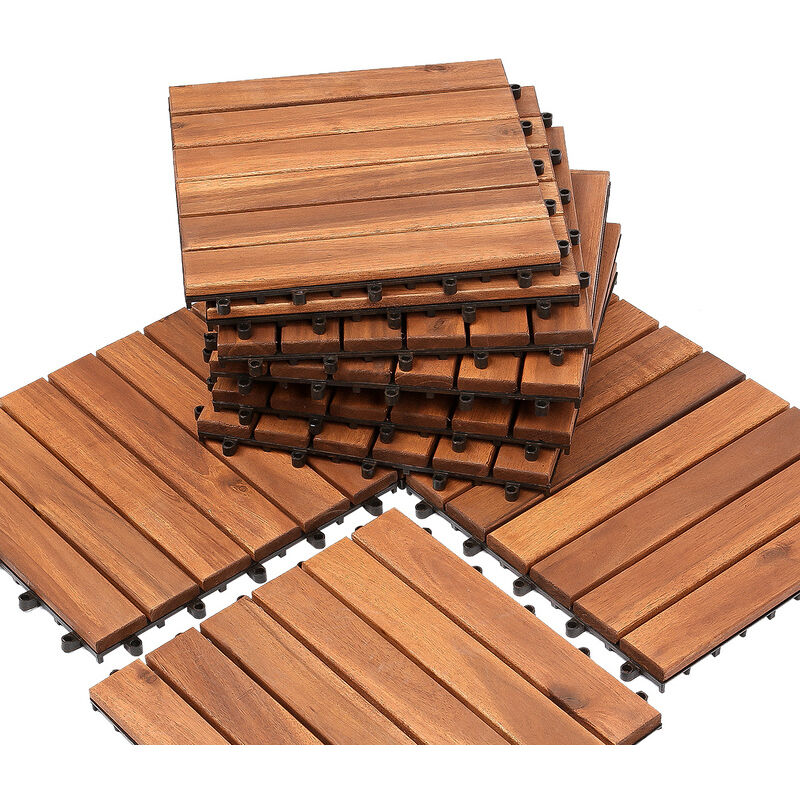 11x Dalles de terrasse en bois pour 1m² en bois d'acacia 30x30cm terrasse
