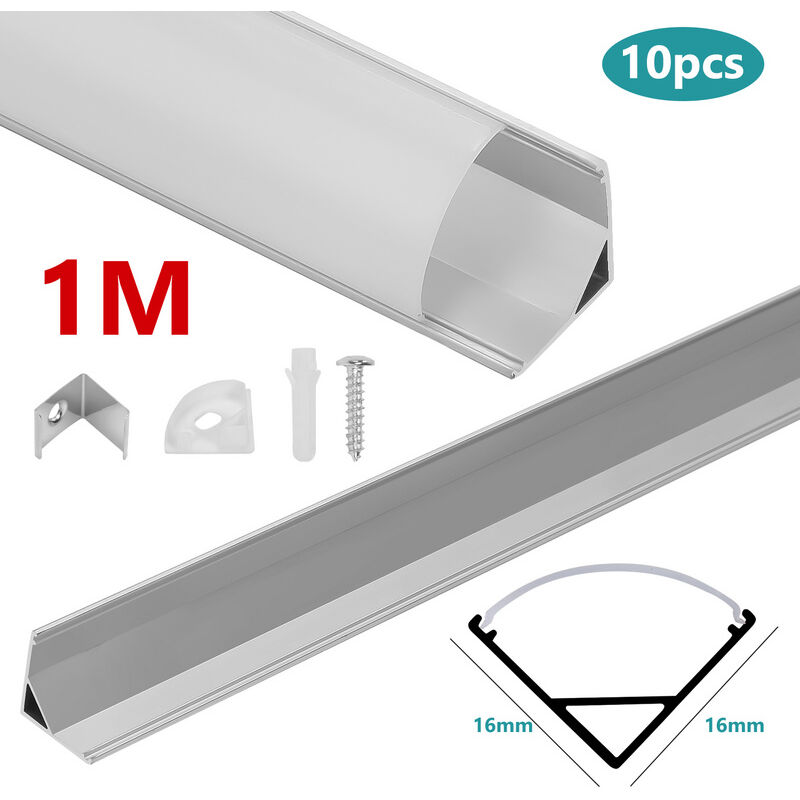 Randaco 10x 1m LED profilé aluminium bande d'angle bande bandes blanches  rail aluminium,Forme-U