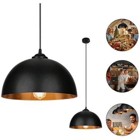 Hengda Lot de 2 Lustre Suspension abat-jour Industrielle Rétro Lustre Abat-Jour Noir Lampe de Plafond Luminaire pour Salon Cuisine E27