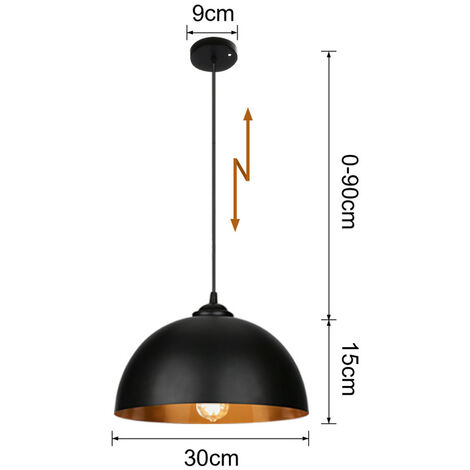 Hengda Lot de 2 Lustre Suspension abat-jour Industrielle Rétro Lustre Abat-Jour Noir Lampe de Plafond Luminaire pour Salon Cuisine E27
