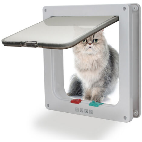 Chatière 4 voies Cat Door Porte pour animaux domestiques Chatière pour chiens Système de porte pour chats L 23.5 x 25 cm