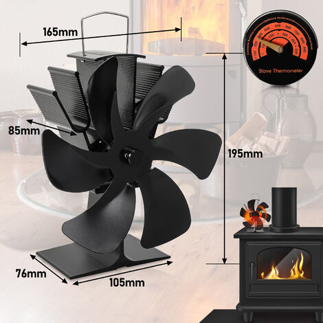Hengda Ventilateur Cheminee Ventilateur de poêle électrique Ventilateur de  cheminée 6 pales pour cheminée avec thermomètre