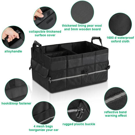 EINFEBEN Organisateur de coffre de voiture, portable réglable sac de  rangement pliable pour coffre de voiture