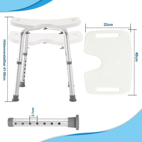 Tabouret De Douche Réglable En Hauteur 33-51 Cm - Siège Antidérapant Avec Poignées - Support 135 Kg - Bleu - 9