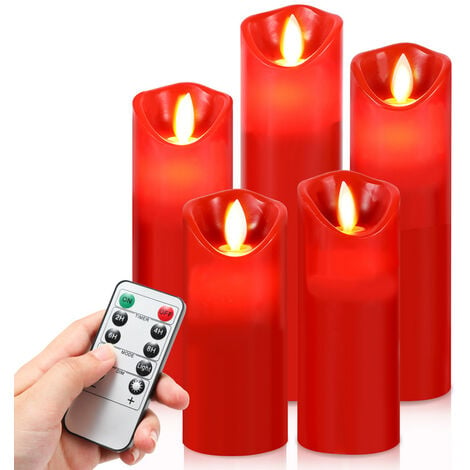 Set 3 bougies rouges cire LED vacillant avec télécommande