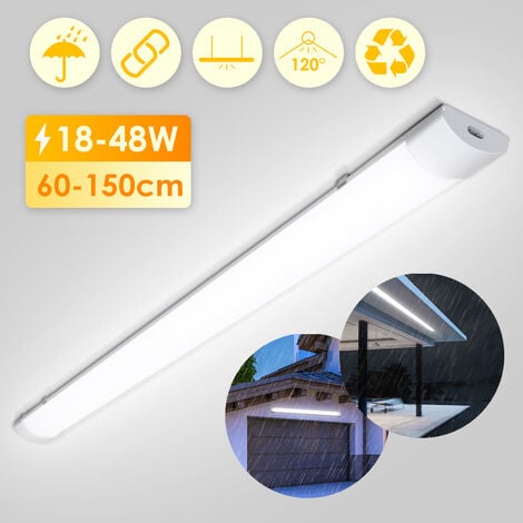 Hengda Réglette LED étanche tubes LED 120cm 36W interconnectable traversante IP65 Plafonnier LED pour locaux pièces humides Blanc Neutre
