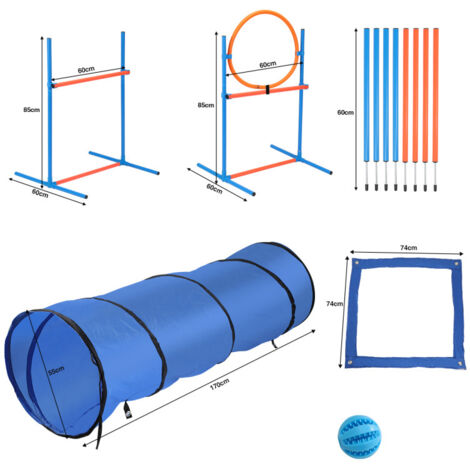 Kit d'Agilité pour Chiens Professionnels avec Slalom, Tunnel et Zone de