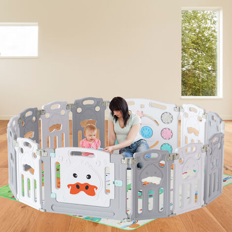 Baby Vivo Parc Bébé Barrière Sécurité Pliable Plastique Enfant Protection  Porte Espace Jeu Chambre 14 Éléments en bleu et beige - Luna