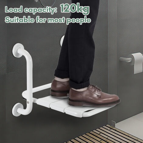 Siège De Douche Rabattable Mural – Tabouret Sécurité Charge 130 Kg, Blanc, Montage Facile Pour Salle De Bain PMR Senior