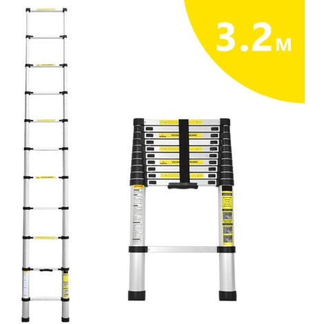 Hengda Échelle télescopique de 3.2m en Aluminium . Multifonction échelle télescopique élevée d'échelle de loft de but télescopique noir