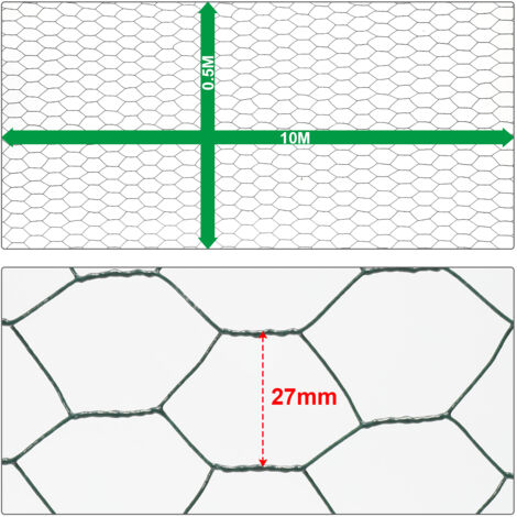 Oxeo Grillage à Poule 30m Hauteur 1m - Maille Hexagonale 25x13mm - Acier Revêtement PVC Vert Pour Poulailler