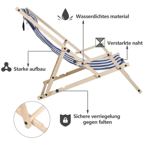 Chaise Longue Pliante En Bois Massif – Lot De 2, Sans Accoudoirs, Réglable 3 Positions, Capacité 120kg, Revêtement OEKO-TEX - 11