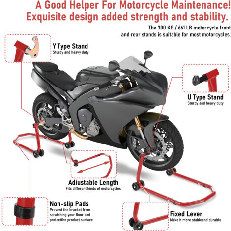 (Deactive)Hengda Support béquille de moto Support de roue arrière de moto avec bras réglable rouge