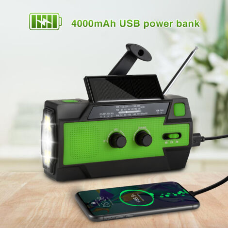 Hengda 5x Radio à manivelle Camping 4000mAh Radio intégrée solaire FM87-108MHz Randonnée Dynamo