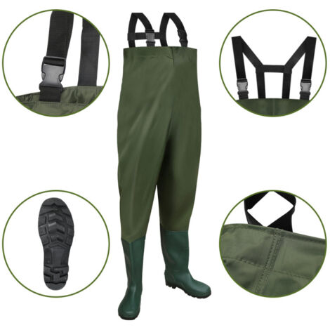 FISHINGSIR Cuissardes de pêche pour homme et femme avec bottes en nylon imperméable et PVC avec ceinture Marron