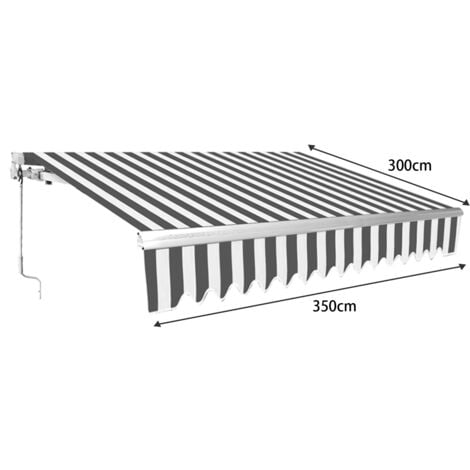 Hengda Store Banne Manuel Store extérieur Auvent Balcon Articulé Protection Solaire Anti-UV Terrasse Jardin Gris Blanc 350 x 300 cm