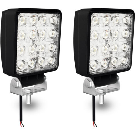 Hengda 2X 48W Projecteur Phare de Travail 12V 24V LED Carré LED Moto Spot  Feux Additionnels Offroad Lampe