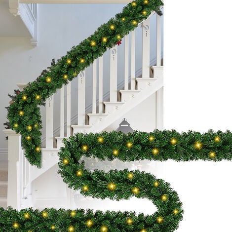 Couronne de Noël avec lumières LED, guirlande d'escalier de Noël