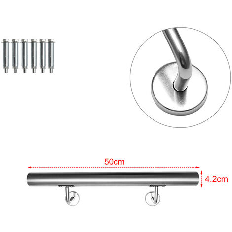 Hengda Main courante inox rampe d'escalier rond intérieur & extérieur Ø 42 mm support mural argenté 50cm