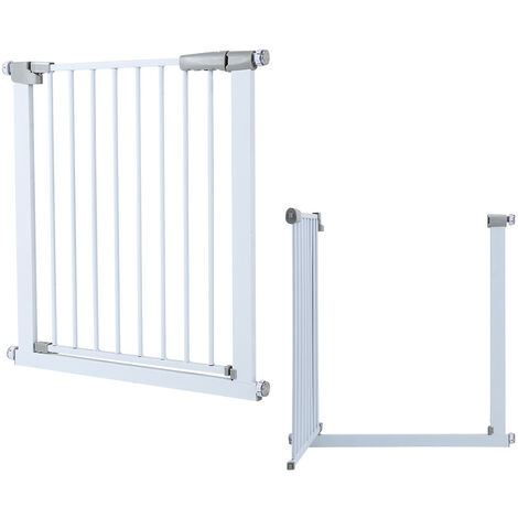 Barrière de sécurité Barriere de Securite porte et escalier 75-82cm sans  perçage, adaptée pour les enfants ,animaux auto-close métal blanc