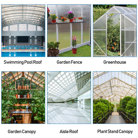 Set 14x plaques de polycarbonate 10,25m² 50x clips vitrage pour serre de  jardin