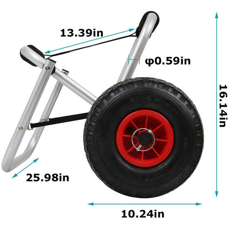 Chariot De Transport Pour Kayak Et Canoë - Portée Jusqu'à 45 Kg, Roues De 20 Cm, Largeur Réglable 6-28 Cm