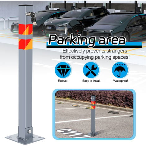Barrière de Parking Rabattable Poteau de parking avec 3 Clés, poteaux de  verrouillage en acier, carrés avec bandes d'avertissemen