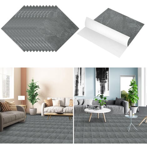 Hengda Dalles de sol PVC adhésives -1 Boites de 11 dalles vinyle auto-adhésives - Marbre gris - ca.1 m²