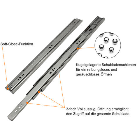 Glissières pour tiroirs 45mm Glissière à extension totale pour charges  lourdes Glissière à billes étroite 350mm 2 pièces