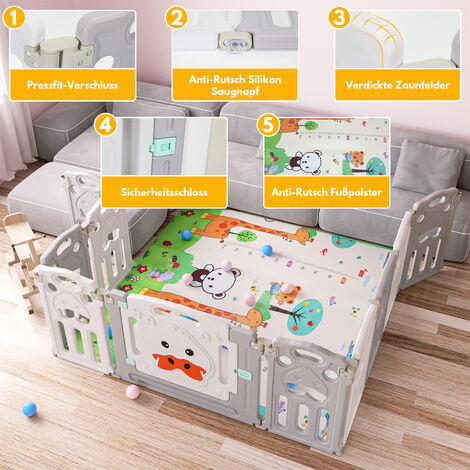 Costway 8 pcs parc bébé pliable, barrière de sécurité, parc en  plastique,porte et jouet extensible pour enfant de 6 à 36 mois,157x157x63cm  bleu+jaune - Conforama