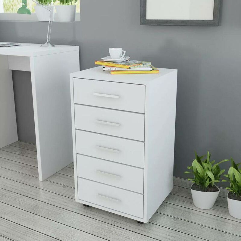 Caisson et casier de bureau Idimex Caisson de bureau LAGOS meuble de  rangement sur roulettes avec 5 tiroirs, en pin massif lasuré blanc et bleu