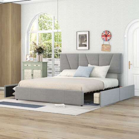 Sweiko - Cadre de lit Plateforme bois, lit adulte avec tête de lit