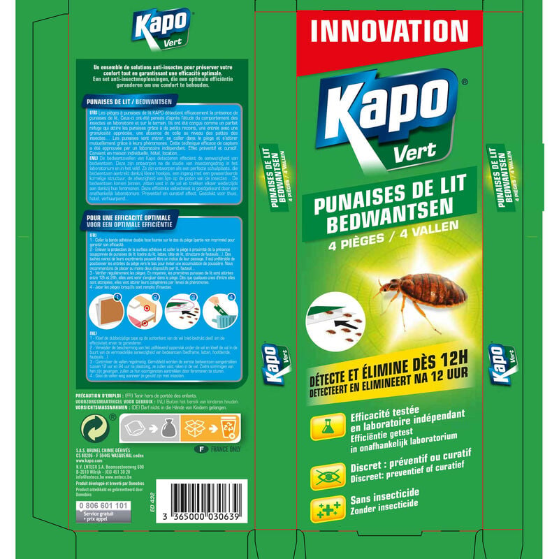 Pièges pieds de lit KAPO barrière contre les punaises de lit sans  insecticide x4 + 16 disques 