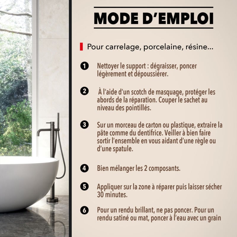 SINTORépareFaïence,Émail,Céramique Blanc-15gde Résine 15gde Durcisseur-Idéal Pour Les Réparations De Sanitaires:éviers,douches,vasques,baignoires,WC Répare Éclats, Trous Et Fissures-Résistante à L'Eau